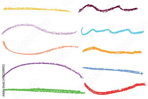 Colorful hand drawn lines with chalk and wax crayon texture. A playful set of sketchy underlines.
