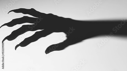 Creepy claw silhouette on white. Fearful monster shadow art.