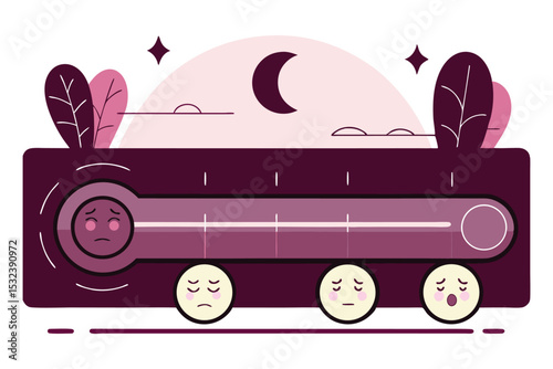 A curved thermometer graphic with expressions from energized to tired — emoji style