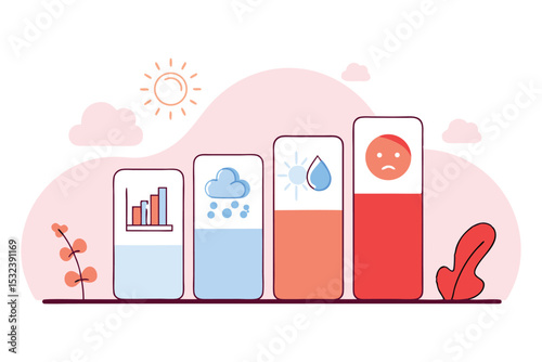 A fun dashboard showing business “weather” with icons sunny = sales spike, rain = churn risk, fog = uncertainty