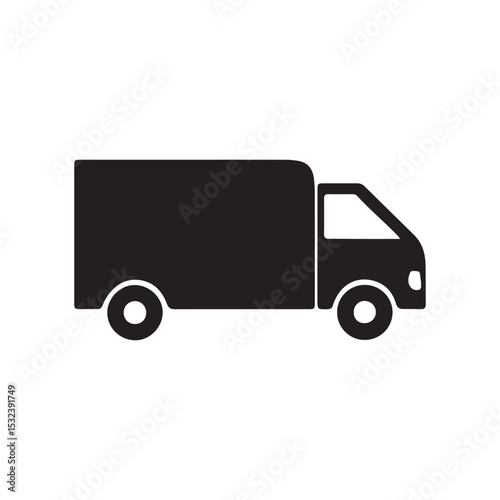 Black Delivery Truck Icon – Cargo Transport Vehicle Silhouette Clipart

