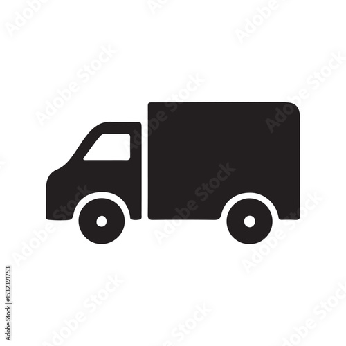 Black Delivery Truck Icon – Cargo Transport Vehicle Silhouette Clipart

