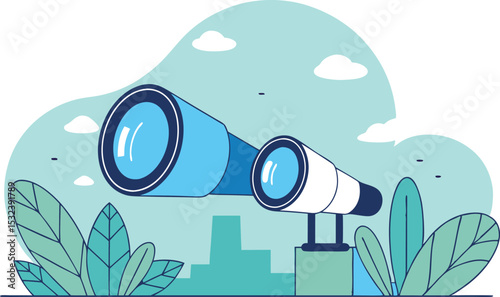 A soft-edged telescope overlooking markets, opportunities, and leads through cartoonish binoculars