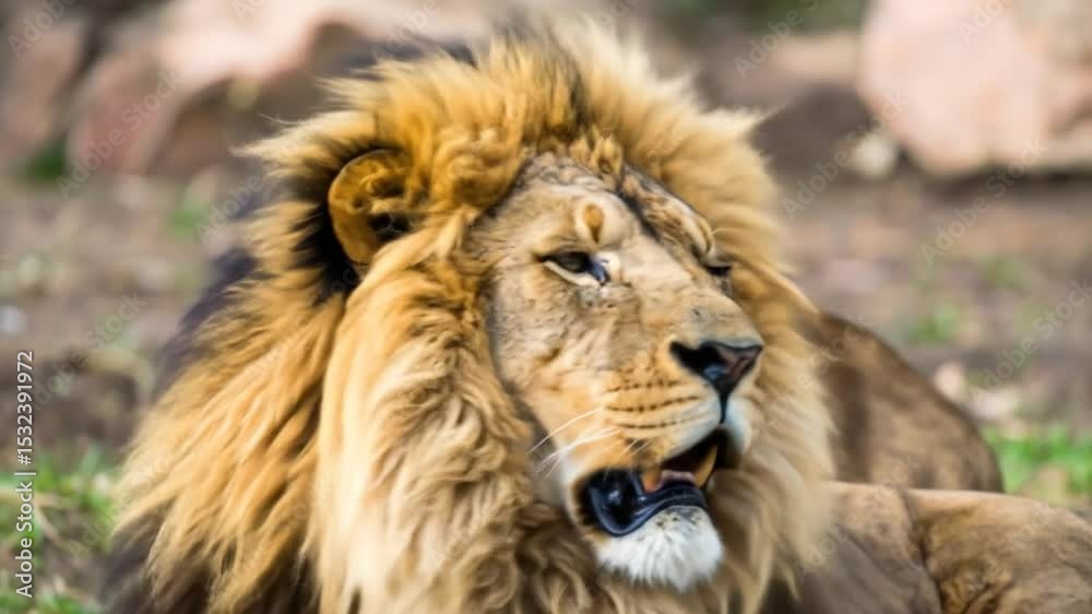 Majestic Lion Resting: Close-Up Views of an African Predator in its Natural Habitat Majestic Lion Resting: Close-Up Views of an African Predator in its Natural Habitat