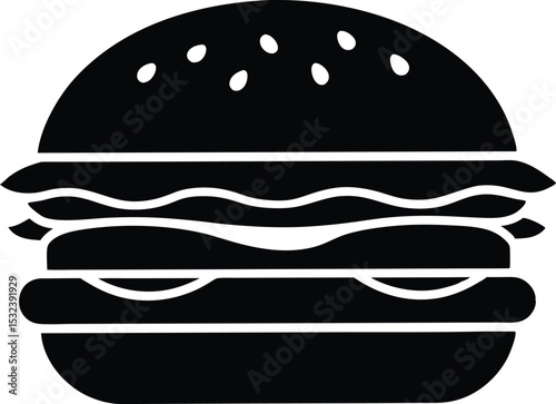 burger black silhouette vector, hamburger Vector, Simple silhouette Design vector illustration