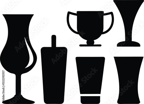 Set of different drinks, set of drinks glasses vector illustration