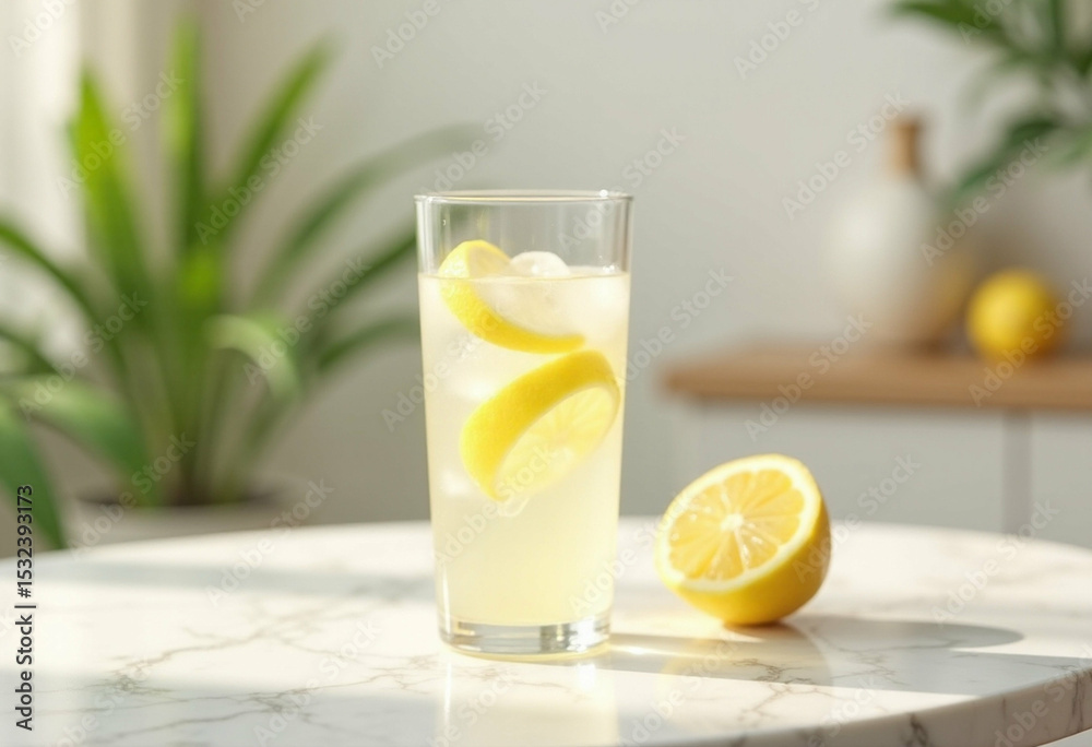 Fototapeta premium Lemon Water with Slice and Half Fruit