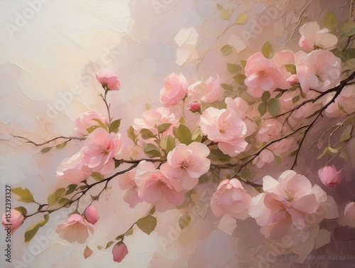 Floral Blossom Delicate Artistic Blooming Pink Flowers Nature Painting