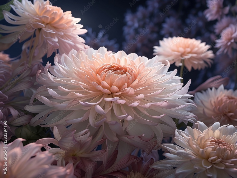Obraz premium Beautiful Cluster of Soft Pink and White Dahlia Flowers