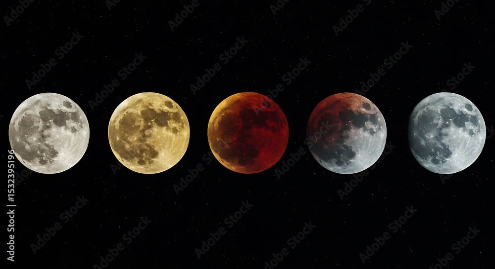Obraz premium Lunar Eclipse Phases A Celestial Dance of Light and Shadow
