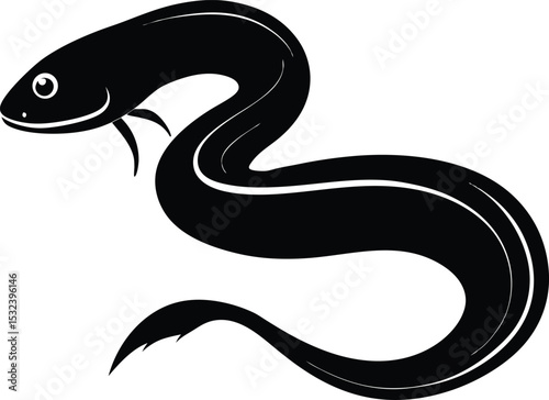 Eel fish silhouette, moray eel silhouette vector, Eel fish silhouette art vector style illustration
