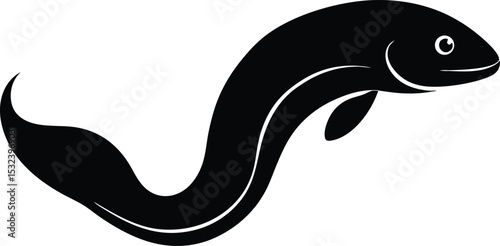 Eel fish silhouette, moray eel silhouette vector, Eel fish silhouette art vector style illustration