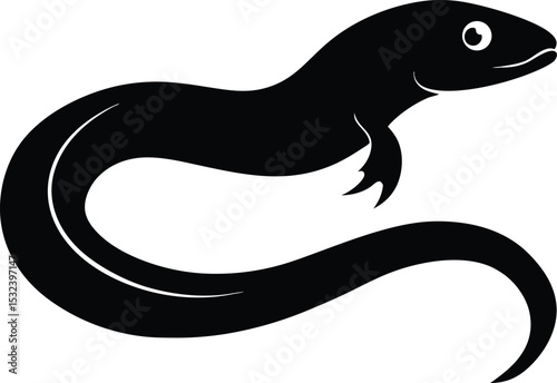 Eel fish silhouette, moray eel silhouette vector, Eel fish silhouette art vector style illustration