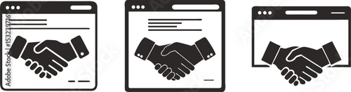 Online business agreement handshake deal contract digital partnership  vector illustration symbol