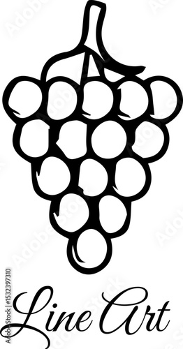 Minimalist Grape Bunch Line Art Icon, Grapes Bunch