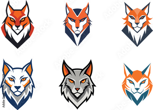 Six stylized fox and wolf head logos perfect for branding identity design projects needing a fierce mascot emblem