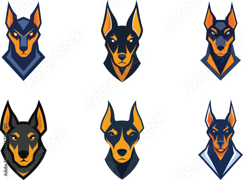 Six Stylish Doberman Pinscher Head Designs Perfect for Branding Logos and Mascot Creation