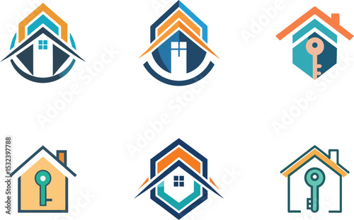 Modern House Key Logo Designs Perfect for Real Estate Branding and Company Identity needs, offering diverse options for your business
