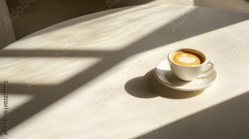 Morning Latte in Sunlit Cafe