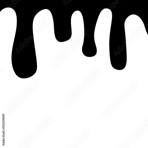 Minimalist black dripping liquid or paint vector illustration. High contrast abstract design element with smooth dripping shapes and drops. Perfect for graphic design, posters, packaging, backgrounds