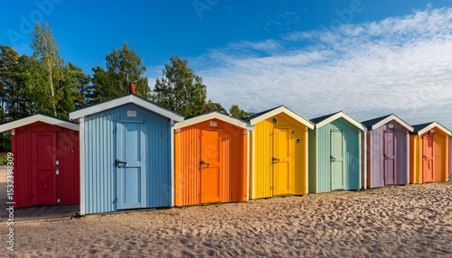 colorful beach dressing rooms pihlajasaari island helsinki finland