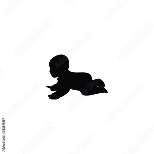 Print Crawling babies silhouettes vector black and white illustration. Infants in different positions from side view