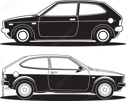 Black and White Car Side View Vector Illustration Set