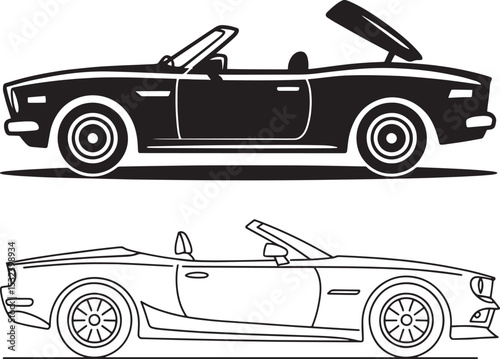 Black and White Car Side View Vector Illustration Set