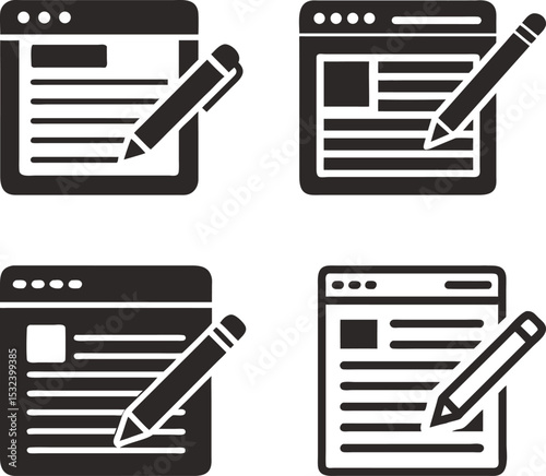 Webpage editing signs showing pencil writing on documents online content creation