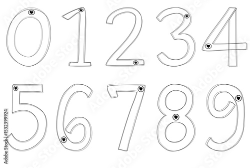 Hand-drawn minimalist doodle style numbers 0-9