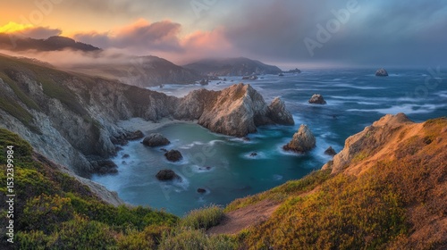 Majestic Coastal Sunset at California's Dramatic Shoreline
