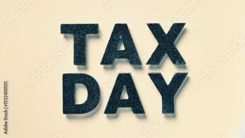 Black letters spelling 'TAX DAY' on a light beige background. The text is bold and prominent, emphasizing the importance of tax deadlines.