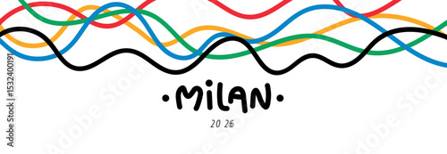 Abstract colorful curly line. Olympic background 2026.