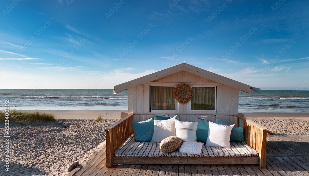 Obraz premium seaside cabin with cushions for relaxation