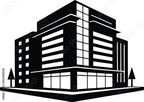 Modern office building silhouette, Building icon vector, City building silhouette vector illustration