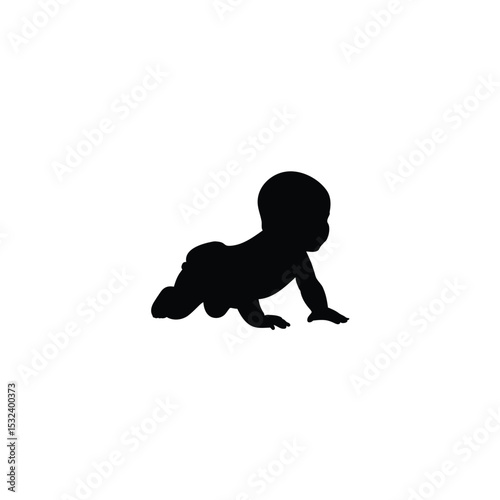 Print Crawling babies silhouettes vector black and white illustration. Infants in different positions from side view