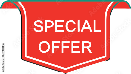 Special offer label. Red ribbon. Vector illustration