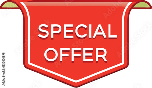 Special offer label. Red ribbon. Vector illustration