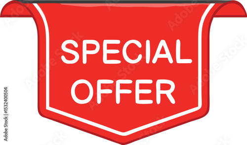 Special offer label. Red ribbon. Vector illustration
