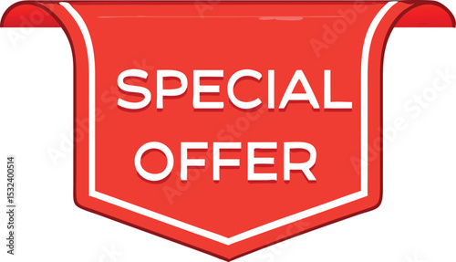 Special offer label. Red ribbon. Vector illustration