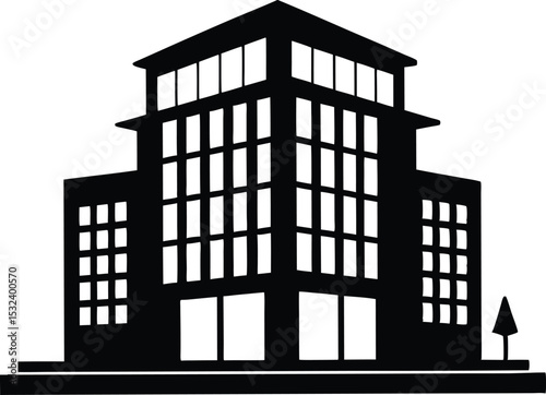 Modern office building silhouette, Building icon vector, City building silhouette vector illustration