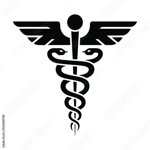 "Black Caduceus & Asclepius Wand – Medical Symbol Vector Art"

