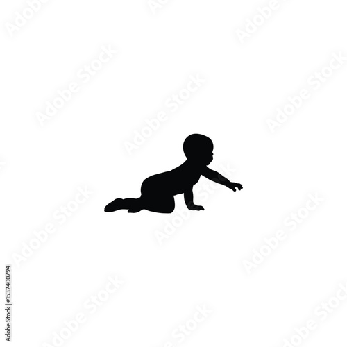 Print Crawling babies silhouettes vector black and white illustration. Infants in different positions from side view