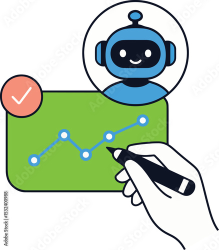 AI-Powered Data Analysis Vector Illustration on White Background.
