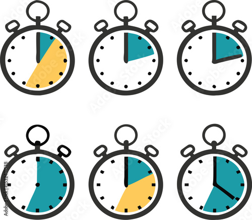 Stopwatch icon with shadow set. Vector illustration