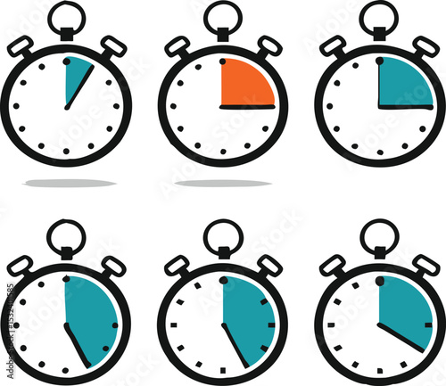 Stopwatch icon with shadow set. Vector illustration