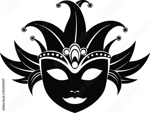 Carnival mask silhouette, Carnival mask icon black silhouette isolated on white background.