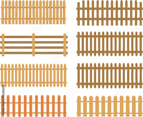 Wooden fenze set. Vector illustration