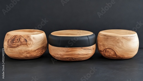 A vintage timber podium on a black background serves as an elegant display in a 3D rendering of an antique wooden product showcase, incorporating a classic design suitable for store presentation