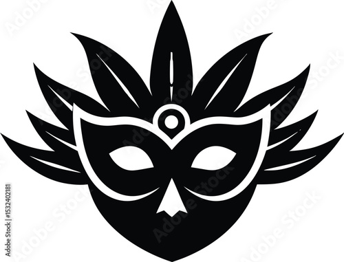 Carnival mask silhouette, Carnival mask icon black silhouette isolated on white background.